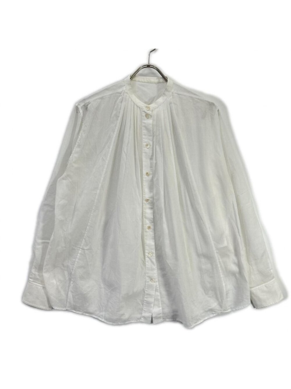Celine 2 White Pleated Band Collar Blouse 36